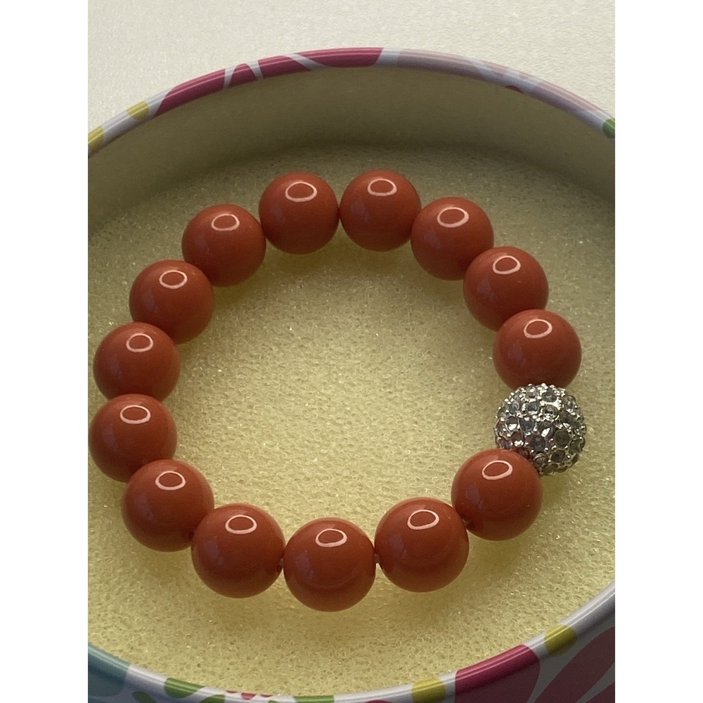 Stella & Dot Mini Soiree Coral Stretch Bracelet with Crystal Pavé Ball